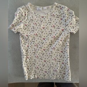 GAP Kids Ribbed T-Shirt with Floral Print - Cream